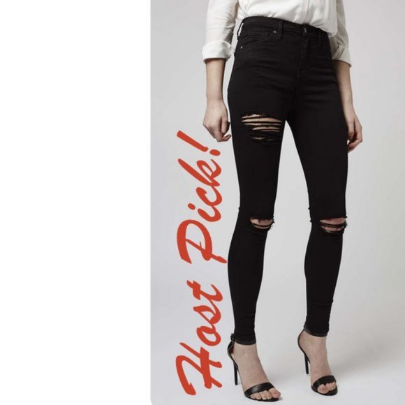 TOPSHOP MOTO New Jamie Hi Rise Skinny Jeans Denim Women's 26 GRAZER Black πHPπ - Picture 2 of 16